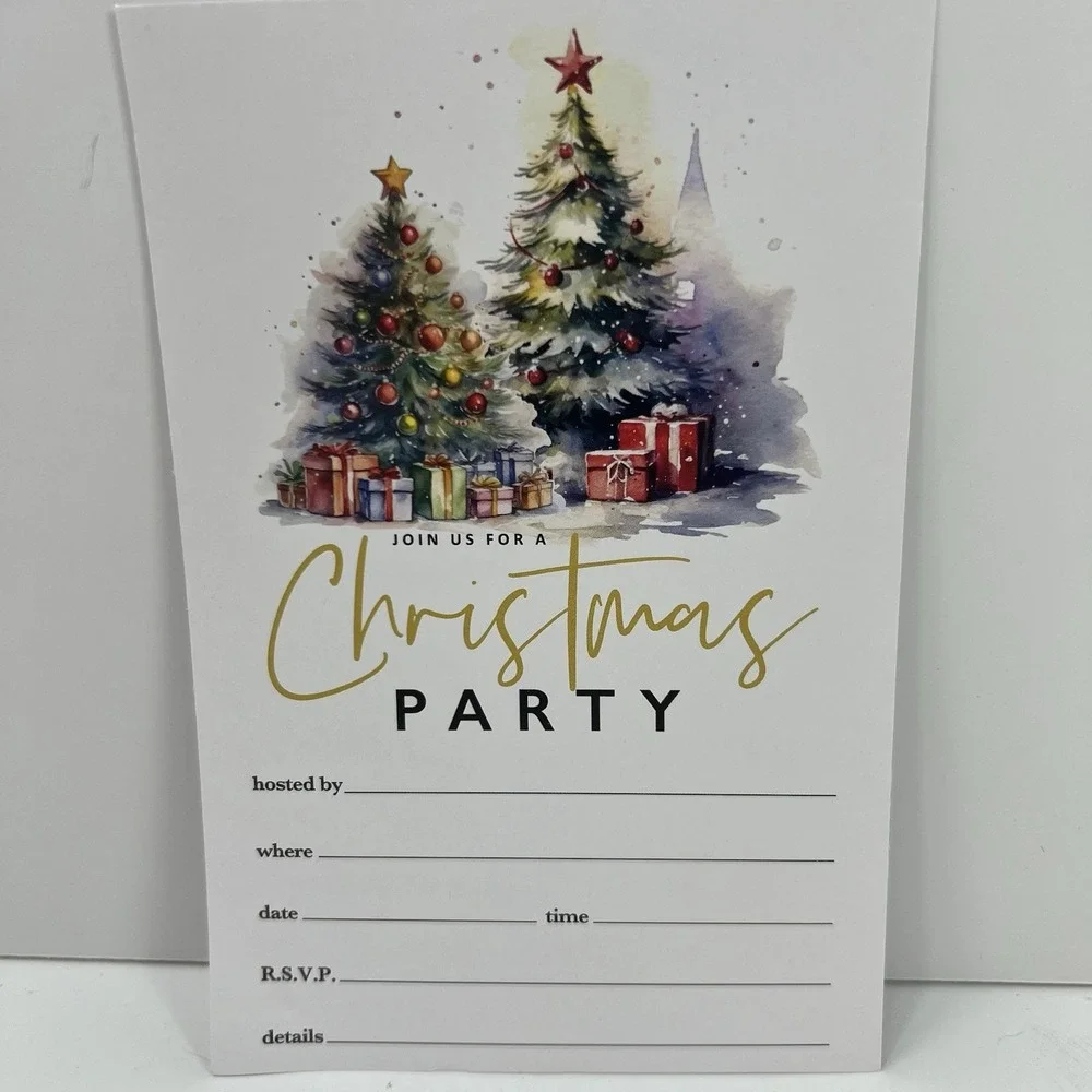 Unbranded Christmas Party Invitations 25 Pack 4x6 White New Watercolor Tree
